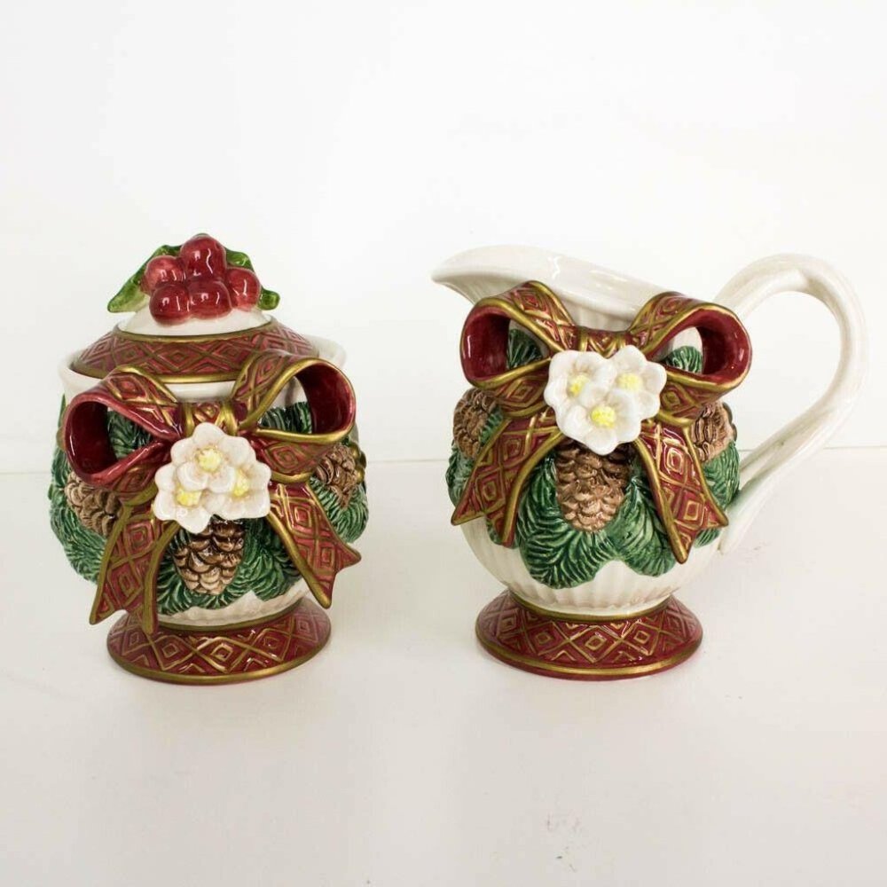 Fitz and Floyd Sugar Creamer Bowls Christmas